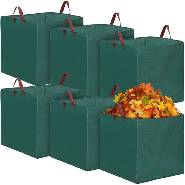 Bolsas de basura de jardín reutilizables con asas, bolsas de polipropileno tejido para jardín, bote de basura para acampada, plegable, 6 uds.