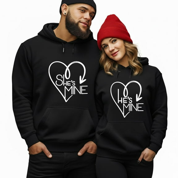 She’s Mine Matching Couple Hoodie - Valentines Day Gift, Wedding Anniversary, Love Present Hoodie