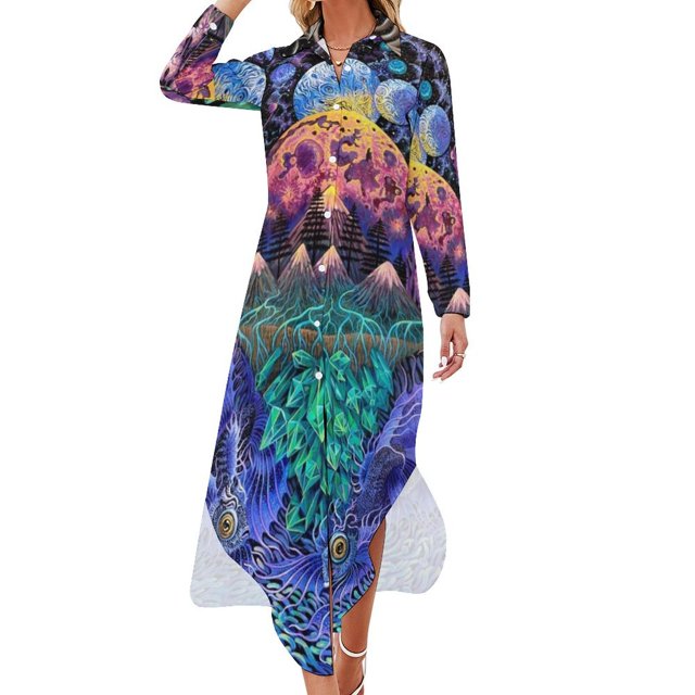Moon World Robe Chemise à Manches Longues pour Femmes Robe Longue Robes d'Été Robes de Mariage pour Fêtes Robes Élégantes