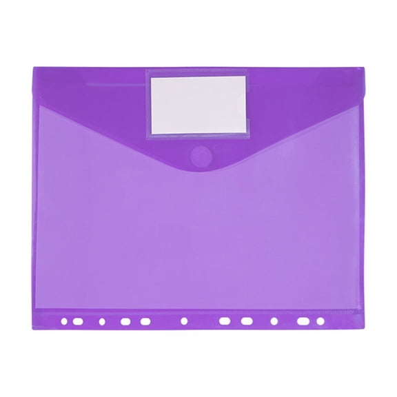 Plastic Binder Pockets 11 Holes Punched, Durable Envelope Dividers with Label Pocket and Fastener Closure,Portable Top Loading File Folders for 3 Ring Binder Office Organization,1Pc(Purple,12.2x9.6")