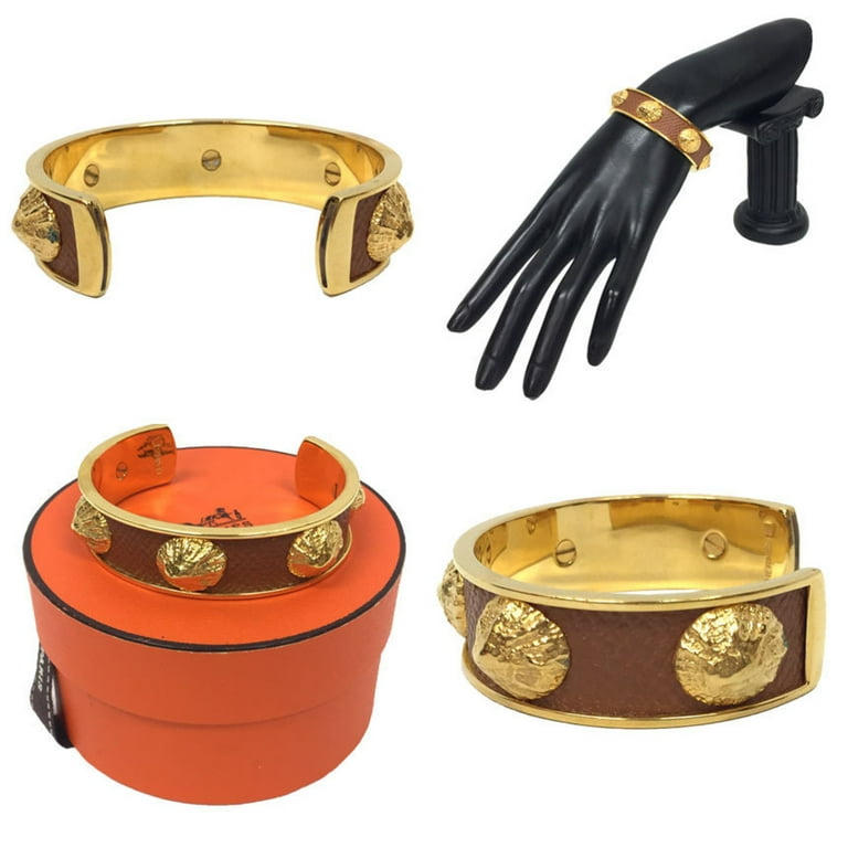 Pre-Owned HERMES Leather Bracelet Bangle Cuff x Brass