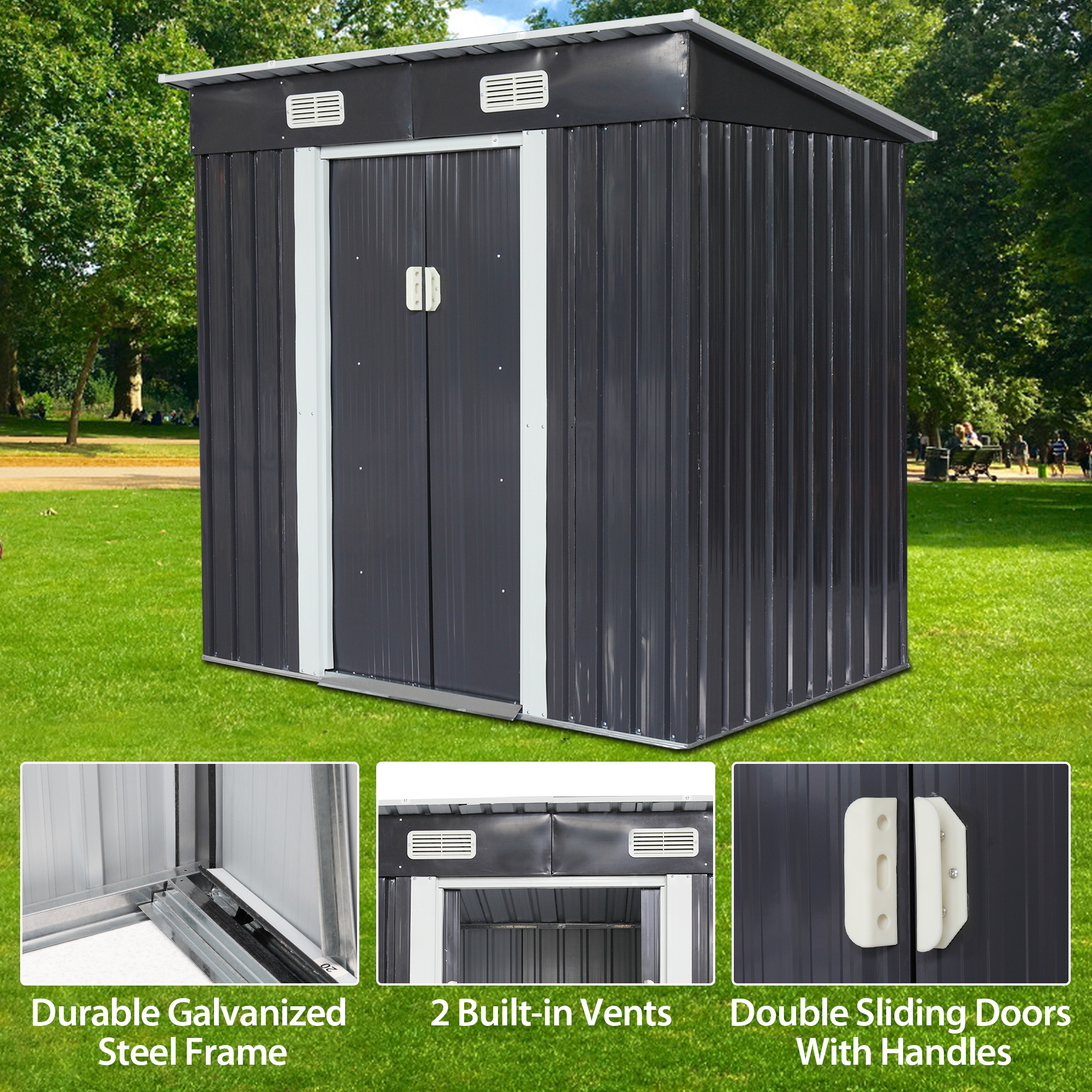 JAXPETY 6.3' x 4.2' Outdoor Storage Shed W/ Sliding Door for Backyard ...