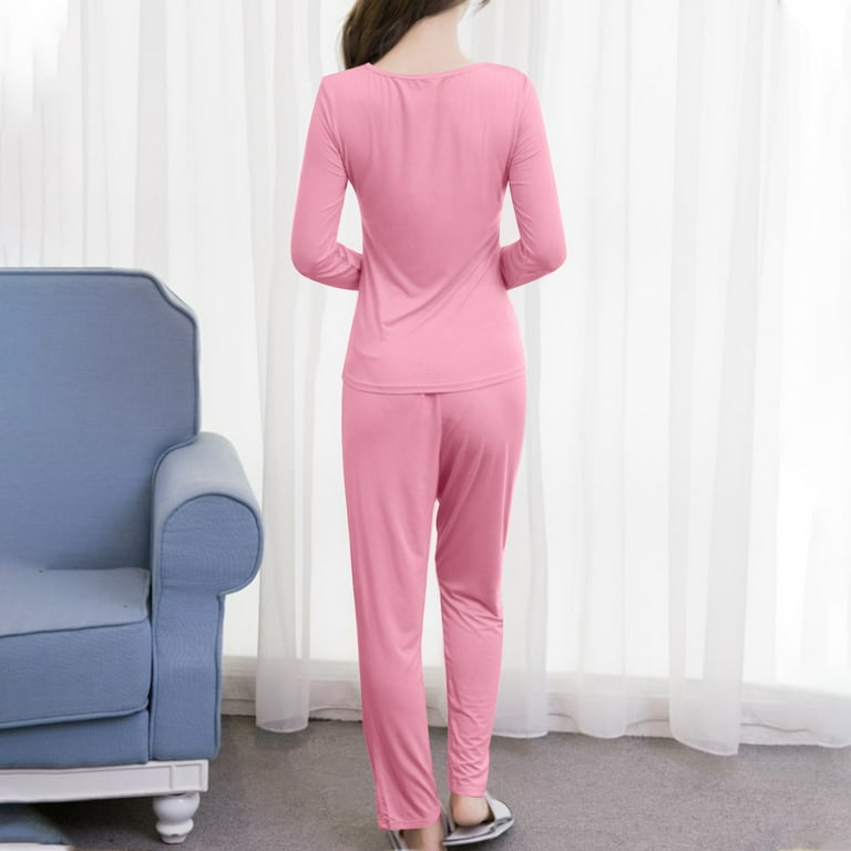 Piece Womens Built in Bra Pajamas Sets Soft Modal Long Sleeve V