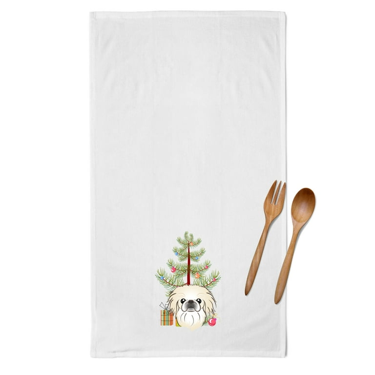 Caroline's Treasures BB1593WTKT Christmas Tree and Pekingese White Kitchen  Towel Set of 2 Dish Towels, 19 X 25, multicolor