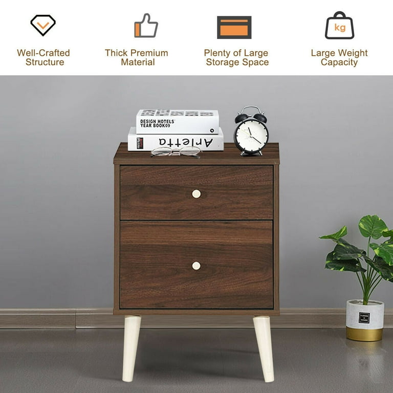 Gymax Fashion Nightstand 2 Drawer Beside End Side Table w Rubber