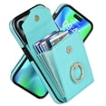 thumbnail image 2 of Feishell for iPhone 12 Pro Max Wallet Case, PU Leather Kickstand Finger Ring Holder Case with Card Slots Magnetic Soft Silicone Shockproof Case RFID Blocking Wrist Strap Handbag Cover,Mint, 2 of 10