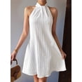 thumbnail image 4 of Women'S Pearl Beaded Halter Twist Sleeveless Pleats Dress A Line Short Dress White XS, 4 of 9