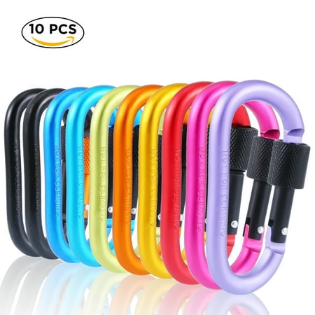 - 3 10 Pcs Aluminum Carabiner D Shape Buckle Pack, Keychain Clip, Spring Snap Key Chain Clip Hook Screw Gate Buckle -Pack of Assorted Color Carabiners