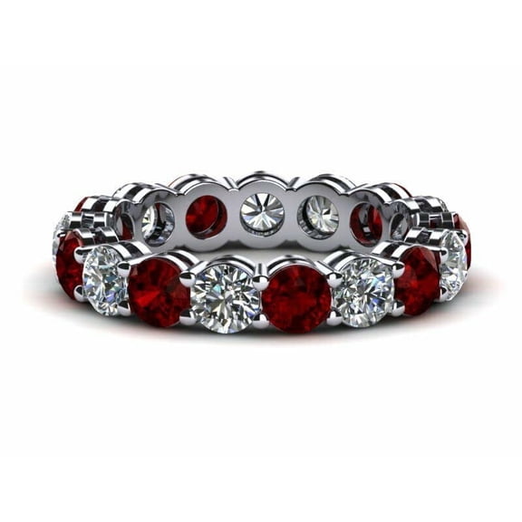 HeartsAndYou 2ct Natural Red Garnet Eternity Wedding Band Ring 100% 14k SOLID White Gold