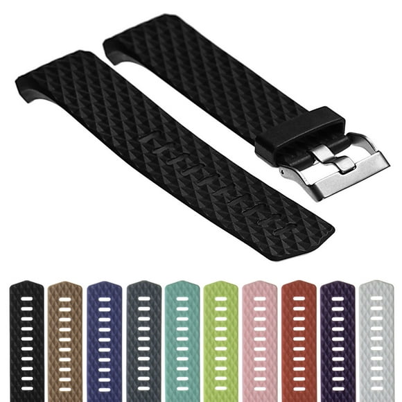 StrapsCo Small/Large Diamond Pattern Silicone Replacement Watch Band Strap for Fitbit Charge 2