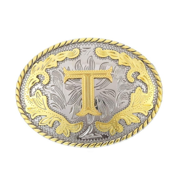 Boucle de Ceinture Western Lettres Initiales ABCDEFG à Y-Cowboy Rodéo Or Grande Boucle de Ceinture pour Hommes et Femmes (T)