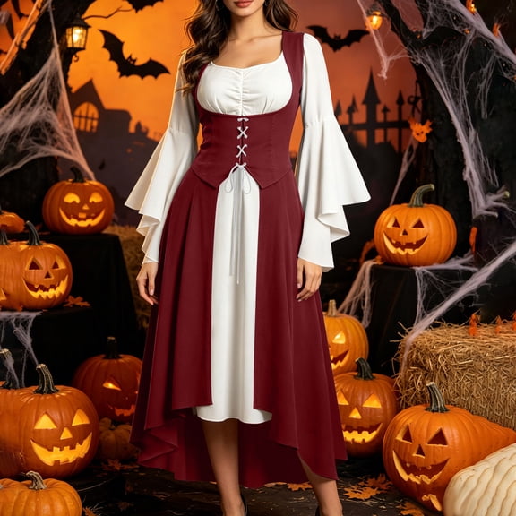 Renaissance Costume Women Medieval Dress Renaissance Pirate Dresses Red S