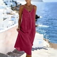 thumbnail image 5 of Summer Dresses for Women Casual Backless Spaghetti Strap V Neck Loose Flowy Beach Vacation Maxi Cotton Linen Dress,Sizes S-2XL, 5 of 6