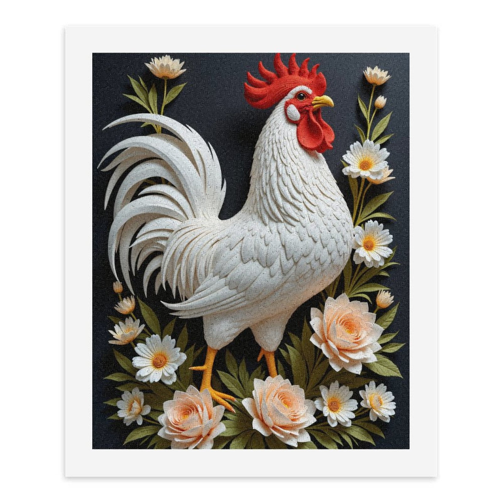 Paint By Numbers Kit for Adults Beginner - Rooster Floral Art Paper Sculpture DIY Canvas Painting Kits for Adults, Frameless Paint By Number for Adults for Home Wall Decor 16x20 Inch