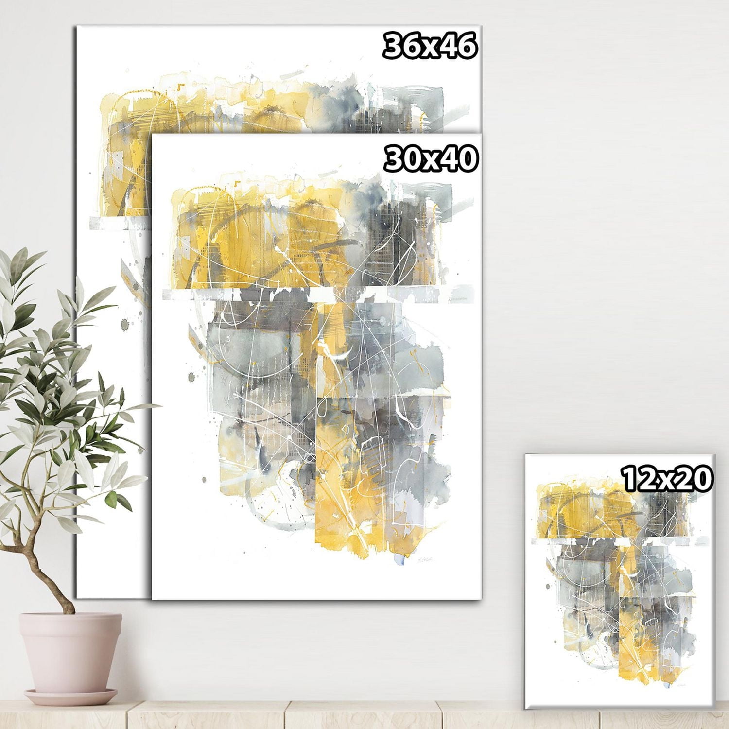 Designart Moving In and Out of Traffic II Yellow Grey Canvas Wall Art
