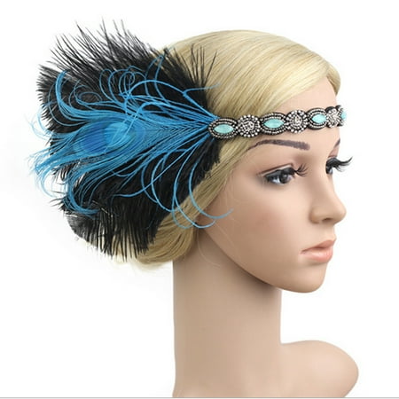 LuckyFine Retro 1920s Headpiece Feather 20's Bridal Great Gatsby Flapper Hair Hoop Headband for Wedding Party