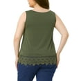 thumbnail image 4 of DARING DIVA Women's Plus Tank Tops Round Neck Swing Lace Panel Flowy Tops 3X Army Green, 4 of 6