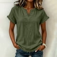 thumbnail image 2 of ClodeEU Women's V Neck Short Sleeve T-Shirt,Casual Solid Color Frayed Edge Top Army Green,Women's Plus L, 2 of 9