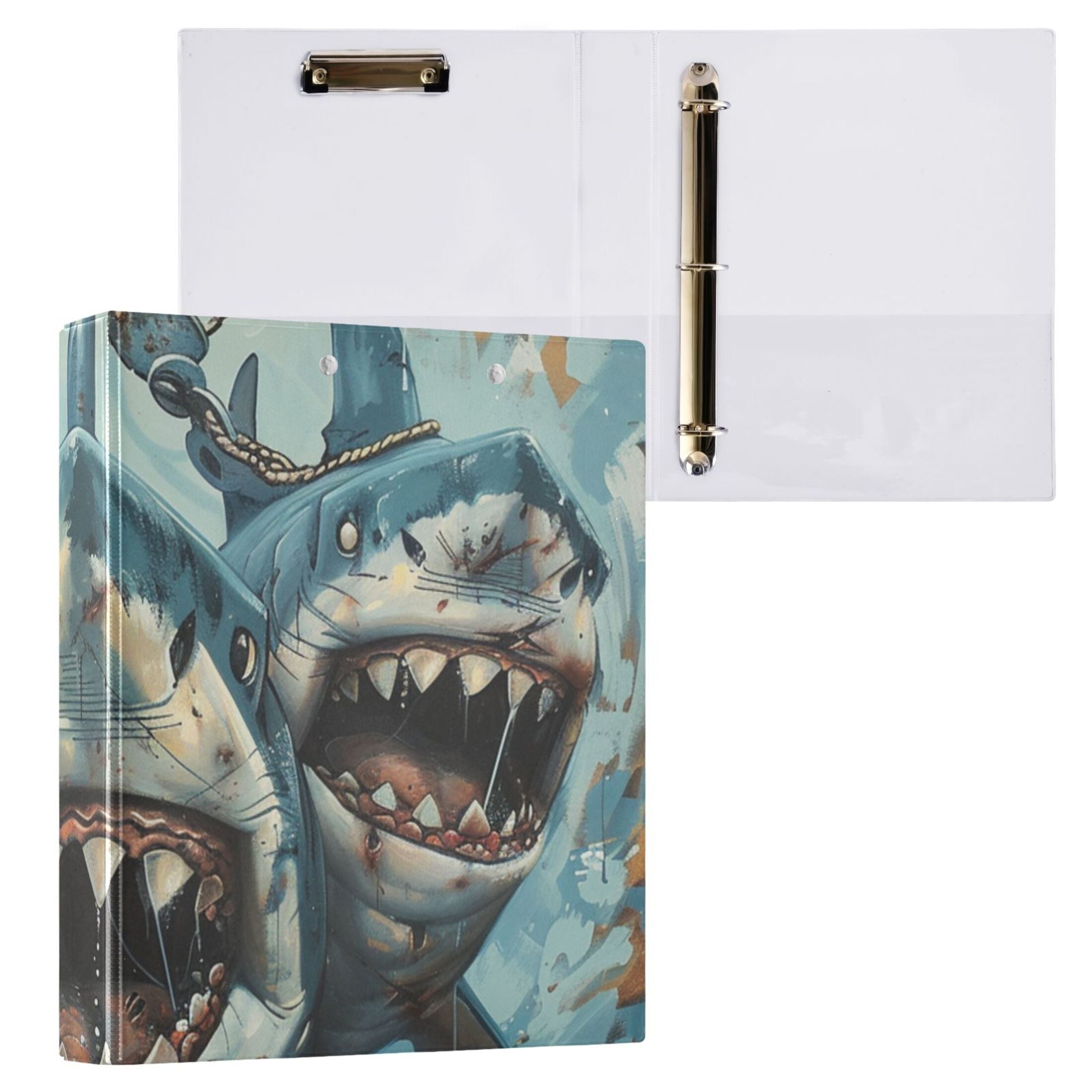 Anchors Sharks 3 Ring Binders 1.5 inch Hardcover File Folders with Interior Pockets A4 Size Organizer for School Office Hospital