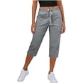 thumbnail image 2 of RUTAYY Women's Capri Pants Casual Summer with Drawstring Elastic Waistband and Side Pockets Comfortable Lightweight Solid Color Chic Holiday Trousers, 2 of 8