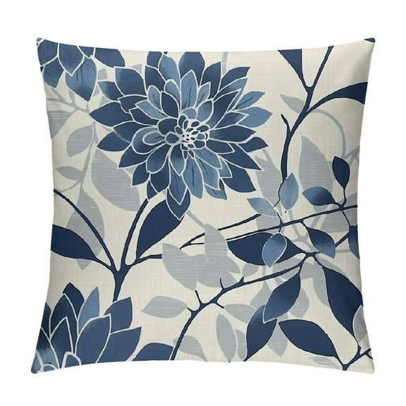 PHYHOO Blue and Gray Floral Pillow Covers Outdoor Waterproof White Colored Decorative Throw Pillows Summer Pillowcase Polyester Cushion Case Decor for Couch Patio Funiture Garden Porch  White