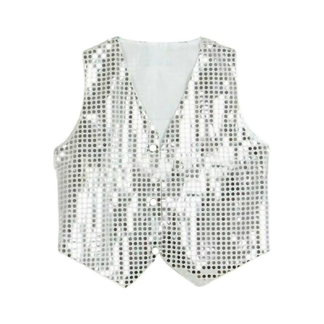 Gilet de Costume Pailleté Unisexe Coloré Enfants Sans Manches Gilet à Paillettes pour Fête