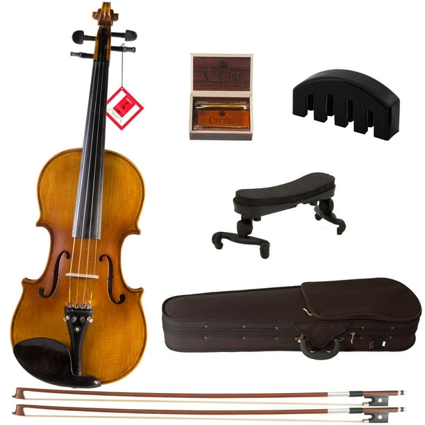 Cecilio Full Size 4/4 CVN500 Ebony Fitted Flamed Solid Wood Violin with D'Addario Prelude