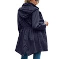 thumbnail image 2 of Defitshape Women's Long Sleeve Anorak Waterproof Raincoat Long High Neck Spring Fitted Warm Smooth Full Zip Rain Coat Navy Blue, 2 of 4