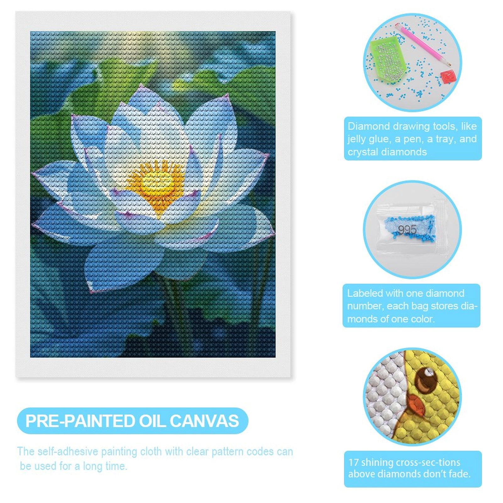 Diamond Art Kits for Adults, White Lotus Blossom Photography 5D Diamond Painting Kits for Adults Beginners, DIY Full Drill Diamond Painting, Gem Art and Crafts 12x16