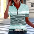 thumbnail image 2 of KIHOUT Women's Striped Color Block Quarter-Zip Polo Shirt, Short Sleeve Stand Collar Casual and Golf Top with Relaxed Fit, 2 of 7