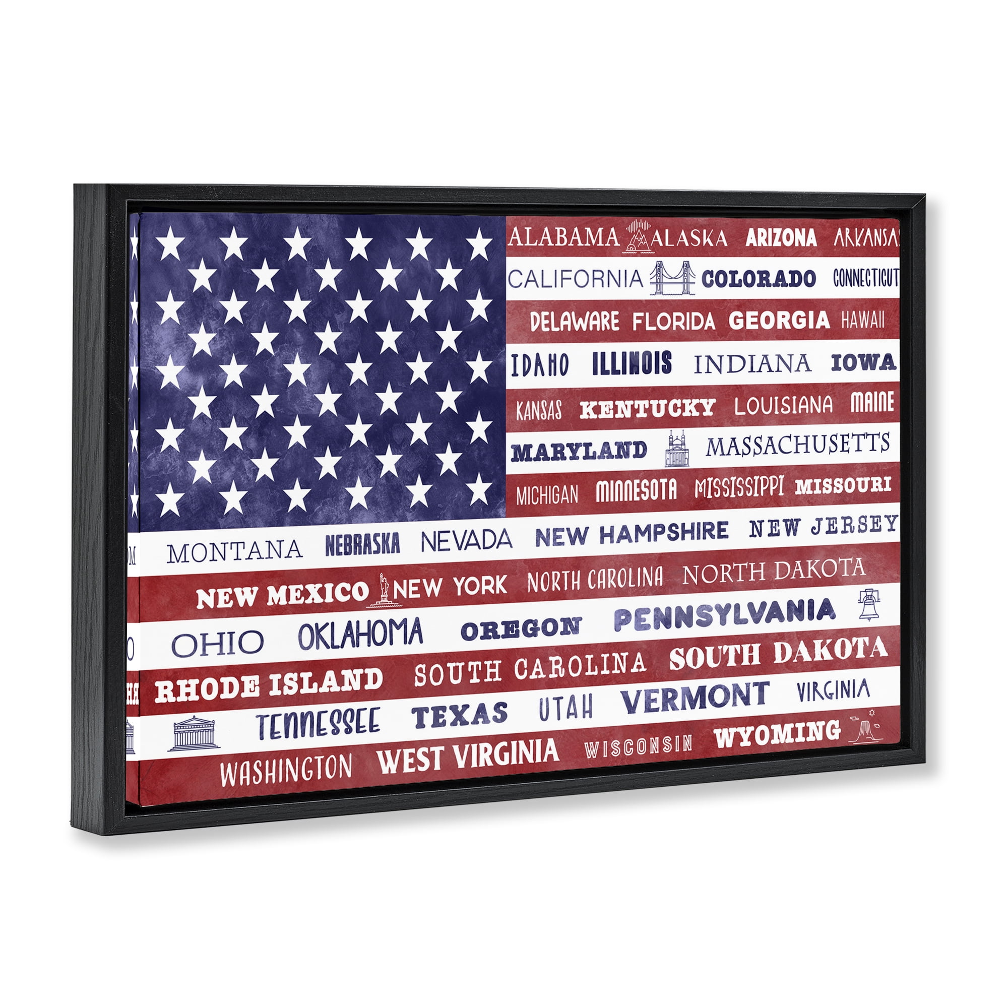 Stupell Industries States Of America Flag Black Framed Floater Canvas Wall Art, design by Daniela Santiago