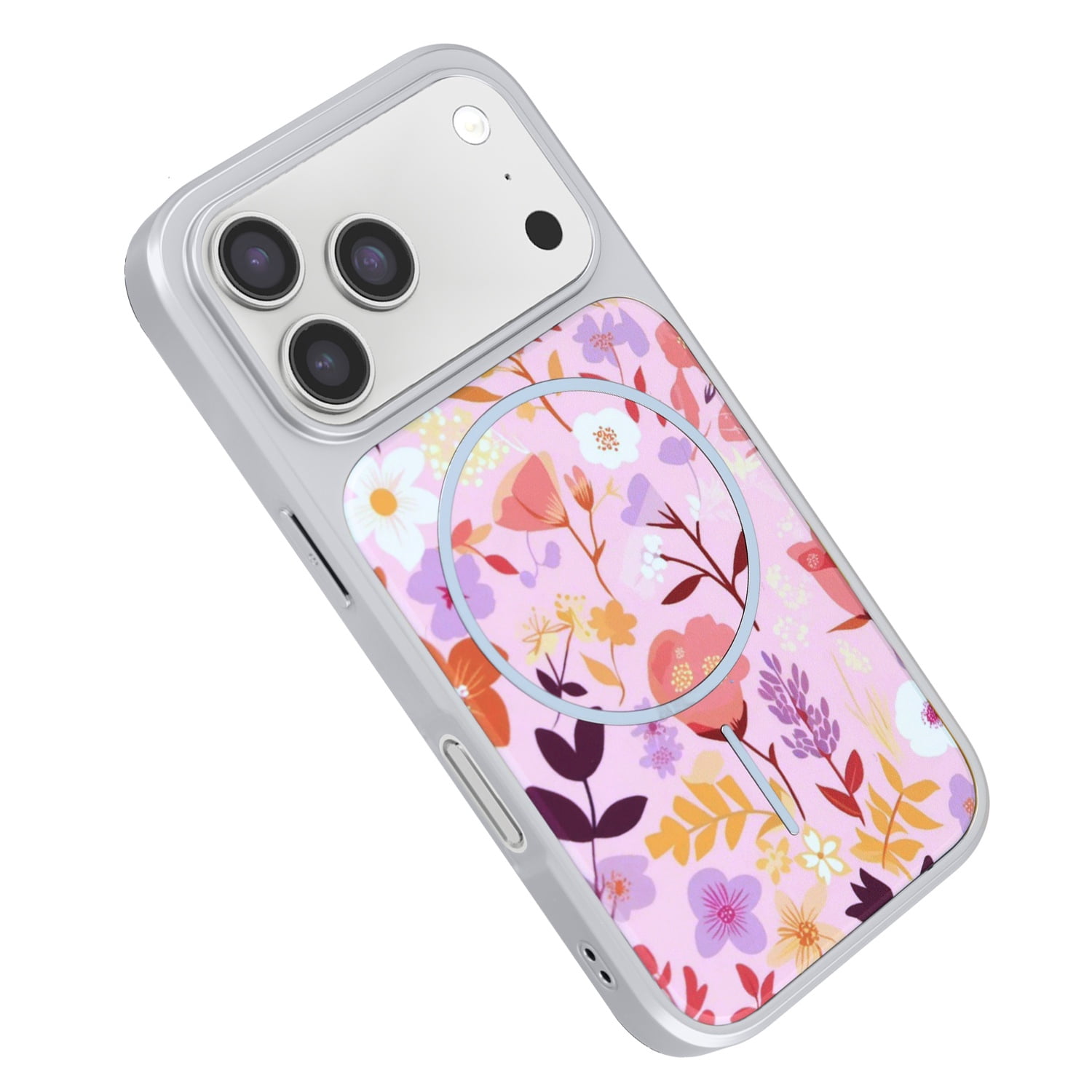 Flower Print MagSafe Case with Dual Layer Protection for iPhone 17 Pro Max - Pink
