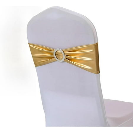 

Chair Sashes 10/50/100Pcs Spandex Elastic Chair Sashes Band with Buckle for Wedding Banquet Party Decor Metallic Gold Silver Chair Knot Bows(Gold 10 pcs) Gold 10 pcs