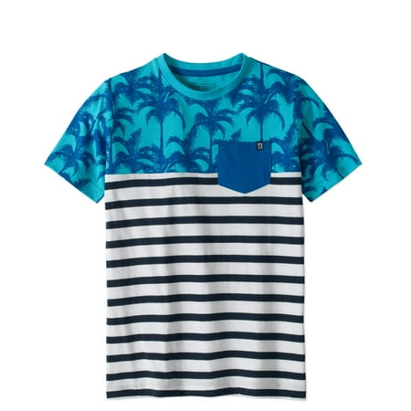 Stroker Short Block - Boys' Short Sleeve Color Block Palm Tree Pocket T-Shirt