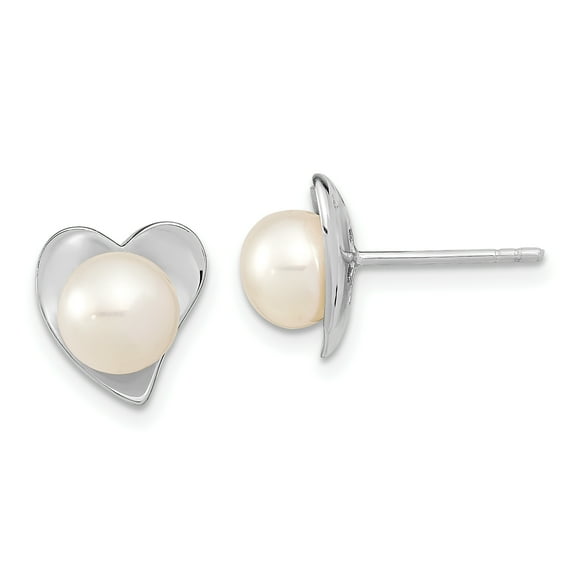 Primal Silver Sterling Silver Rhodium-plated 7-8mm White Button Freshwater C Pearl Post Earrings