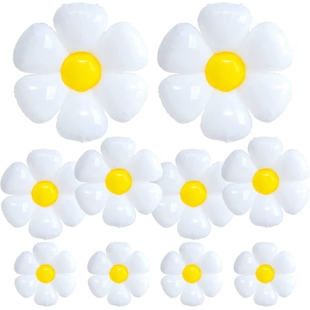 CJUAN 10 Pcs Daisy Balloons, Huge White Flower Aluminum Foil Balloons for Birthday, Baby Shower, Wedding, Daisy Party Decorations Supplies