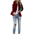 thumbnail image 2 of Women'S Velvet Blazer Single Button, Elegant Faux Pocket Office Coat Lapel for Work Formal Red XXL, 2 of 8