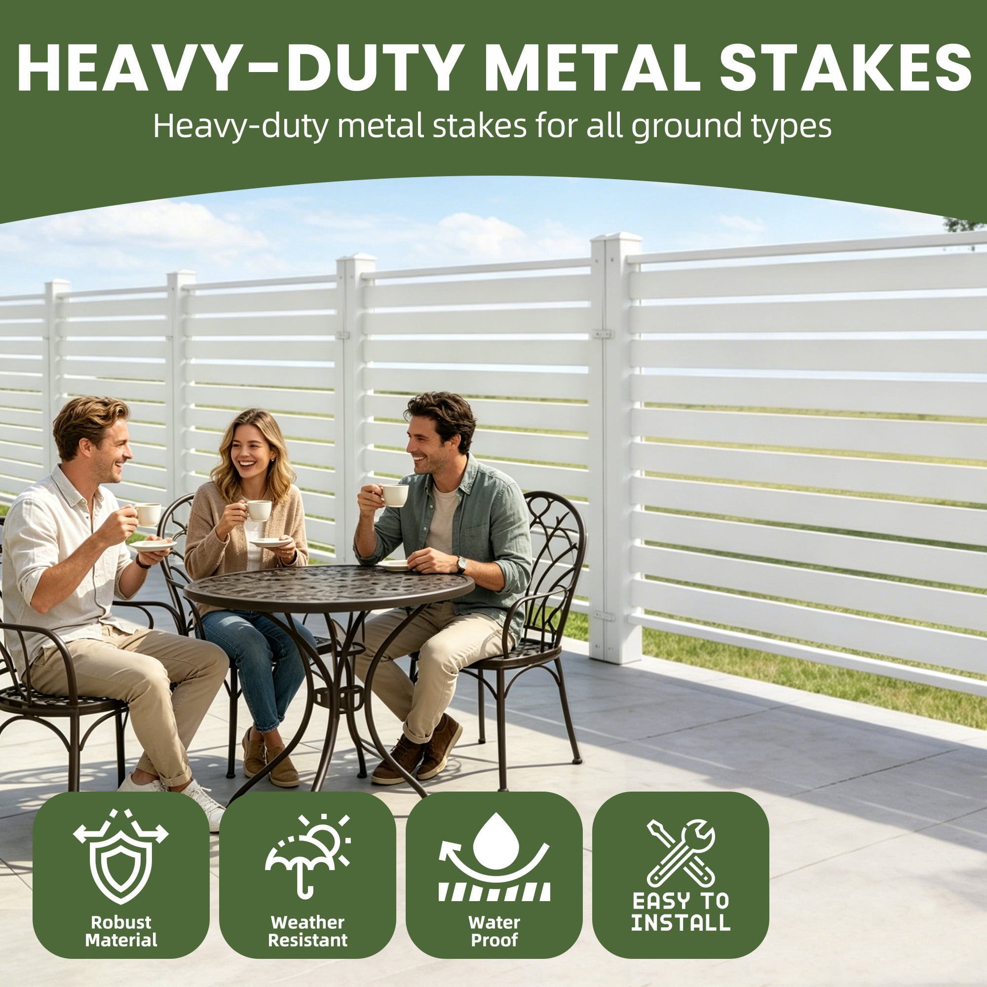 Uforic Air Conditioner Privacy Screen Fence, 44"W x 44"H 2 Panels Vinyl Outdoor Pool Equipment Trash Can Enclosure with Metal Stakes, White