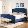 thumbnail image 2 of King Size Bed Frame with Wooden Slats, Bench-made Wooden Bed Frame, King Size Platform Bed Frame with Upholstered Shelter Headboard, Blue, 2 of 9