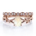 thumbnail image 1 of JeenMata Anillo de Bodas Crossover - Ópalo Cantera en Forma de Pera de 1,25 Quilates y Moissanita - Juego de 3 Puntas - Filigrana Art Decó Milgrain - Baño de Oro Rosa de 18 K sobre Plata, 1 of 6