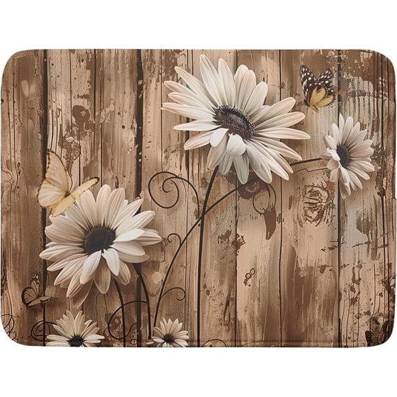 Summer Daisy Flowers Dish Drying Mat for Kitchen Counter 16x18in Rustic Wood Floral Kitchen Mat Daisy Microfiber Absorbent Dish Drainer Mat Fast Dry Kitchen Accessories Dishes Pad for Countertops