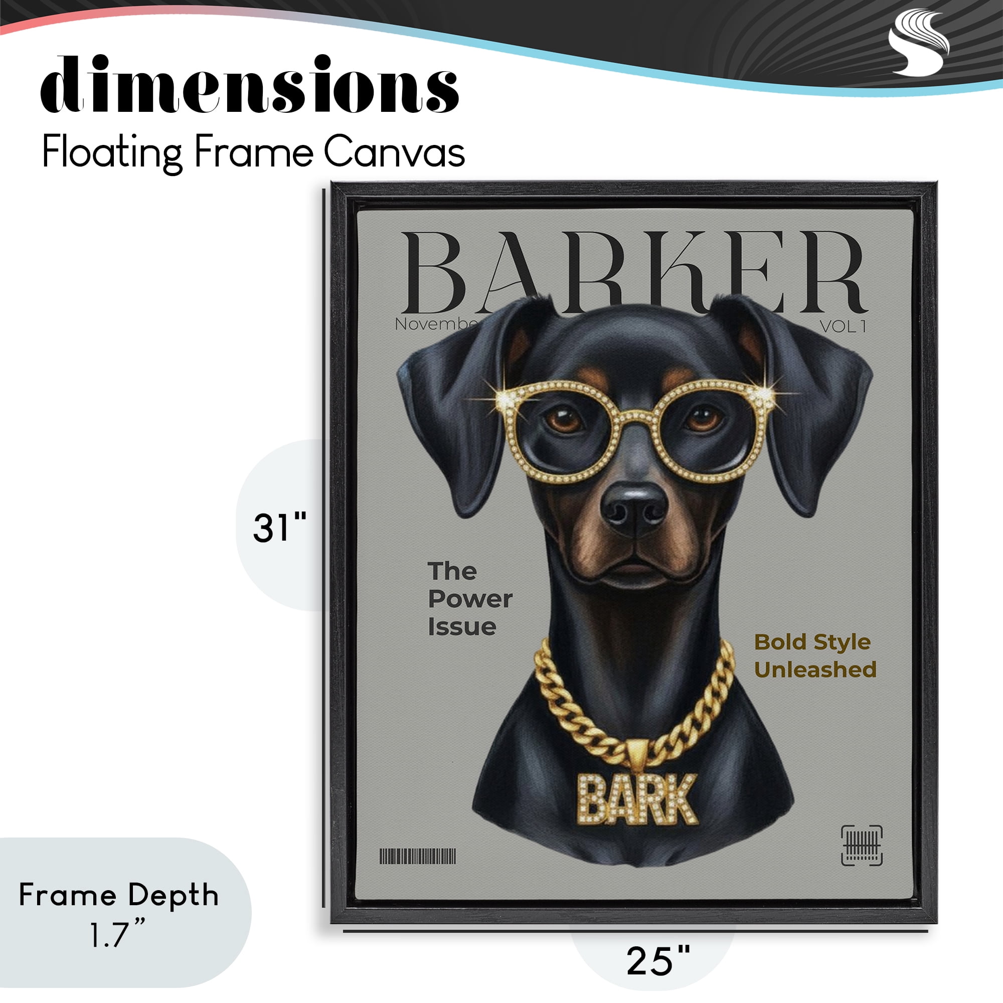 Stupell Industries Barker Dog Fashion Magazine Black Framed Floater Canvas Wall Art, design by A Barefoot Stylist
