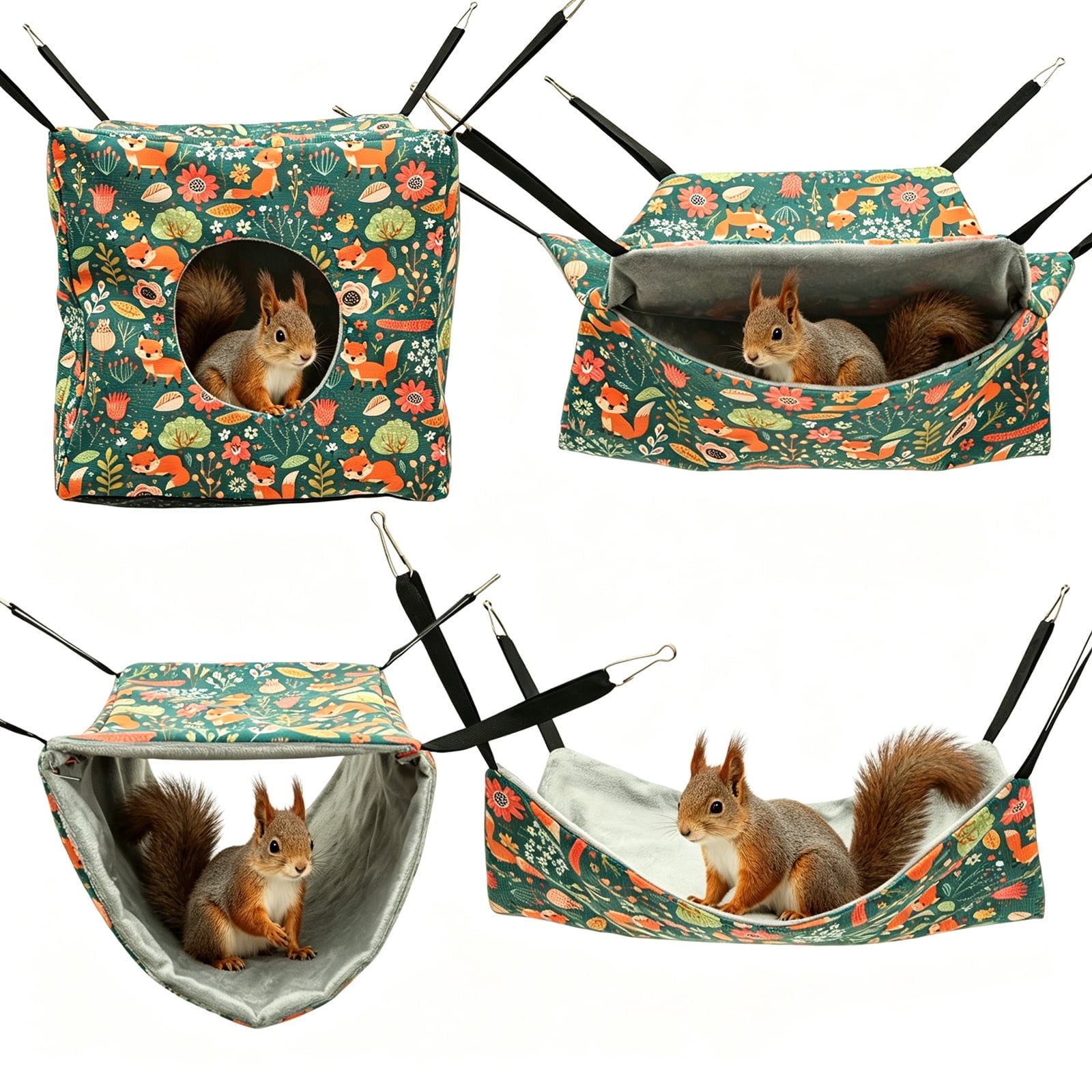 Hamster Hammock House 4pack Cage Accessories Washable Guinea Pig Bed Hideout Soft Ferret Hanging Nest Swing Small Pet Bedding for Chinchilla Squirrel-green