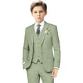 thumbnail image 2 of Boys Linen Suits for Kids Summer Slim Fit 3 Piece Beach Wedding Outfit Light Weight Tuxedo Linen Suit Set, 2 of 24
