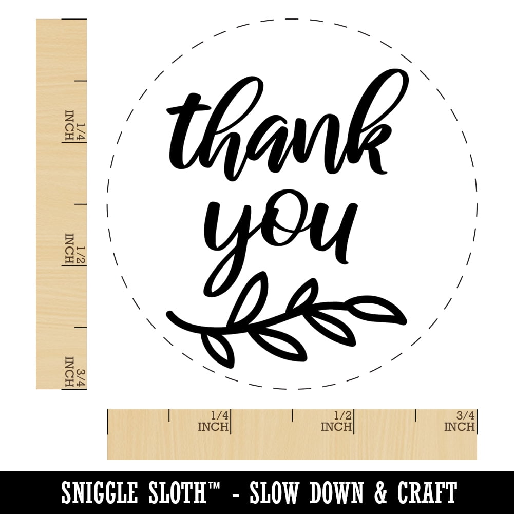 Thank You Script Floral Self-Inking Rubber Stamp Ink Stamper - Black Ink - Small 3/4 Inch