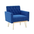 thumbnail image 5 of Sillón de terciopelo Sofá único Sillas de lectura laterales tapiceadas modernas con brazo y pierna de metal de oro para sala de estar dormitorio, 5 of 5