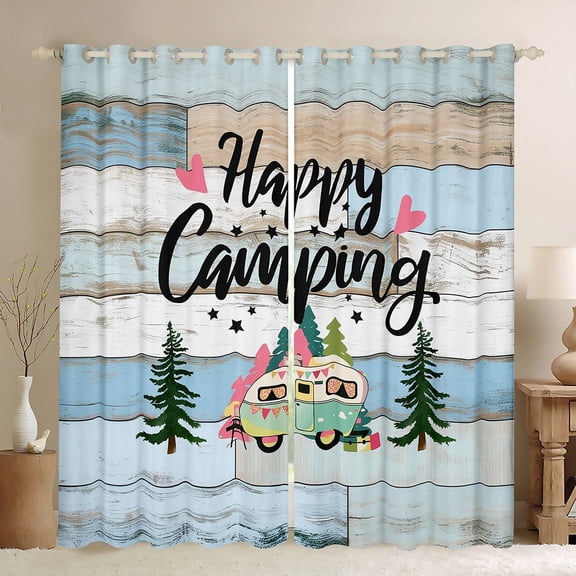 Erosebridal Cartoon Car Curtains Pack of 2 (42Wx63L),Happy Camping Black Out Curtains,Lodge Cabin Curtains for Living Room,Boys Bedroom Decor