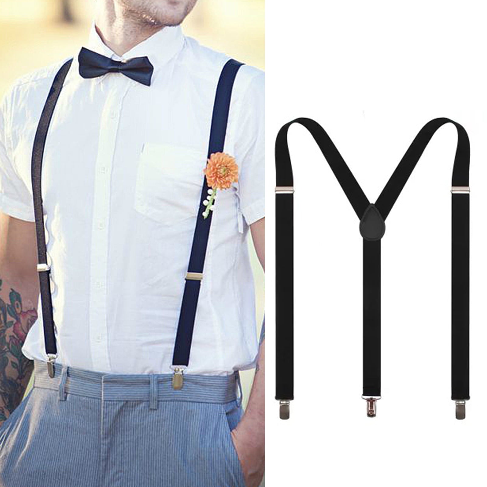 Kilshye Men Suspender Adjustable Suspenders and Tie Shirt Adult Suspenders  Set Y Back Button Strap for Man