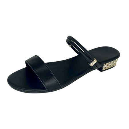 

nsendm Womens Fluff Yeah Slide Slipper Sandals Fashion Casual Toe Simple Flat And Round Squirrel Slippers for Women Black 8