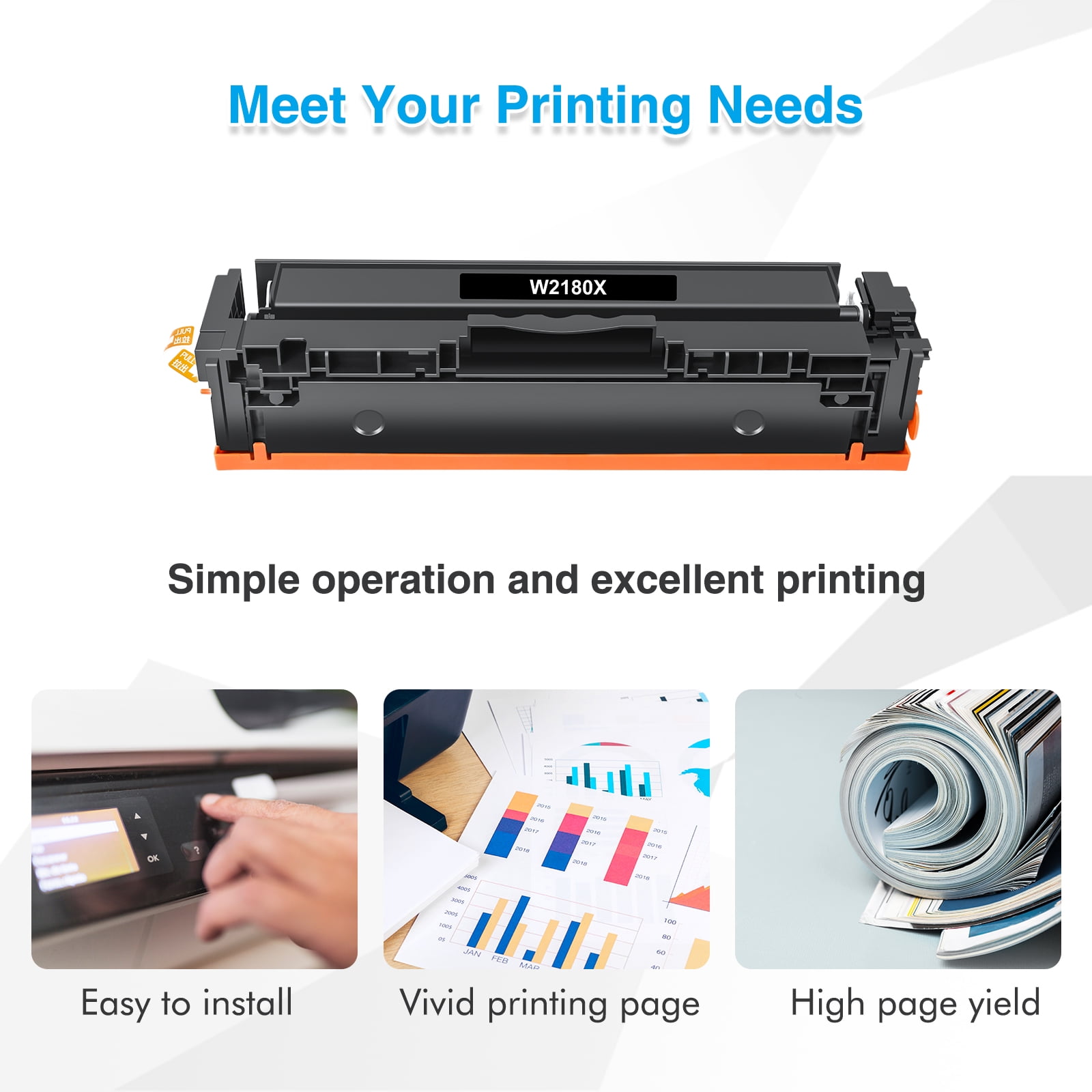 218X Toner Cartridges No-Chip Compatible for 218X W2180X 3201dw Color Laserjet Pro MFP 3301sdw 3301fdw 3201dw 3301cdw 3301 3201 Printer Ink Black Cyan Yellow Magenta, 4-Pack W2180A 218A Toner